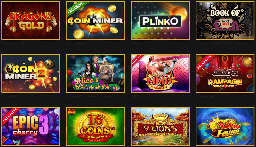 diversi giochi da WinUnique Casino